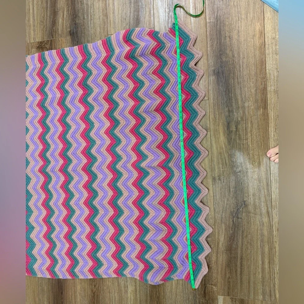 Vintage Crochet Afghan Chevron Ripple Throw Blanket Handmade Purple Teal Brown